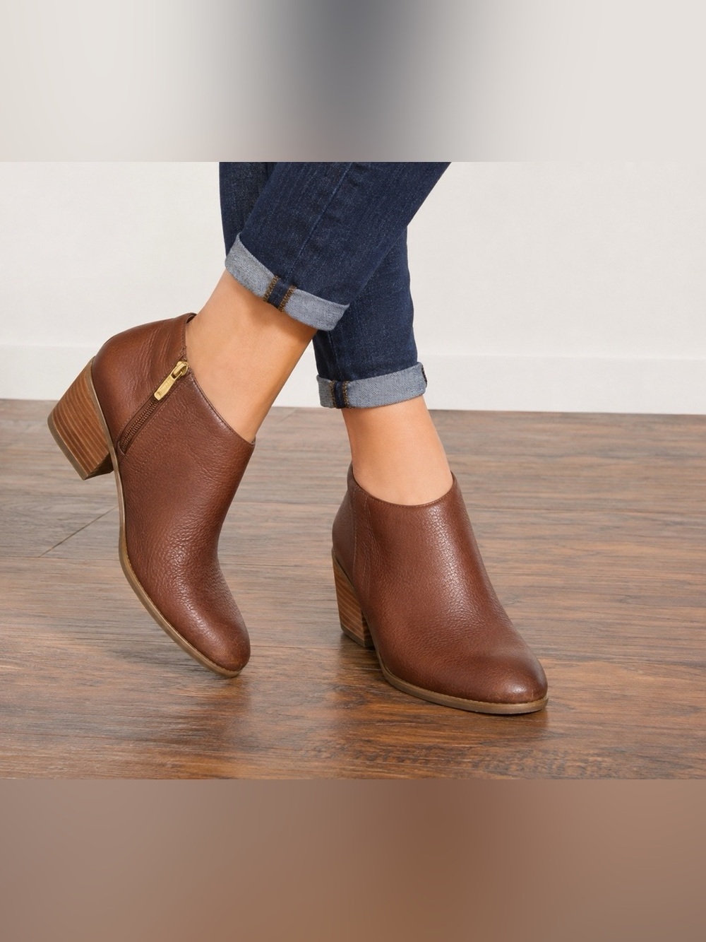 Sam Edelman Petty Brown Leather Ankle Booties Size 6 Block Heel